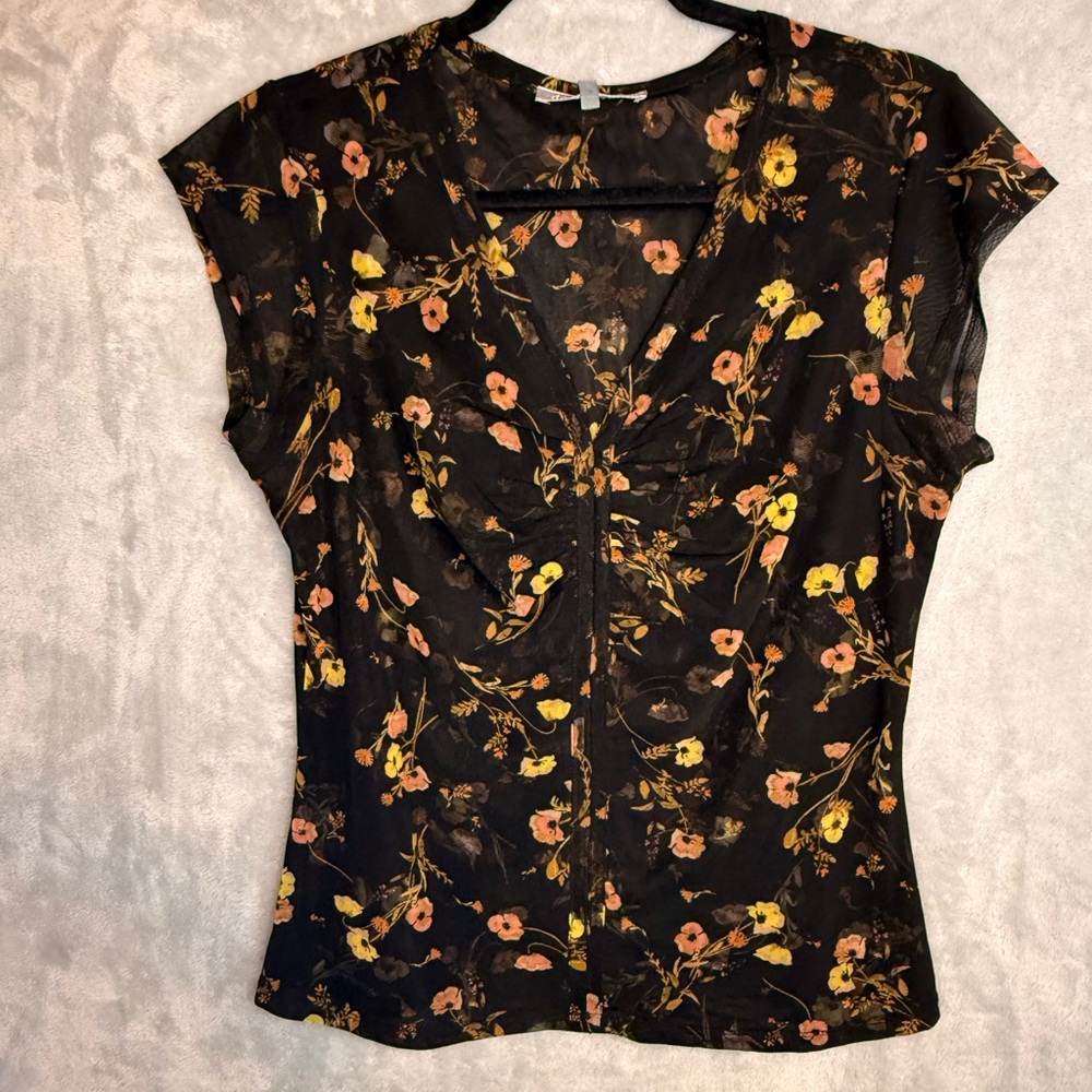Daniel Rainn Black Blouse with Floral Design